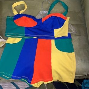 Color block short set
